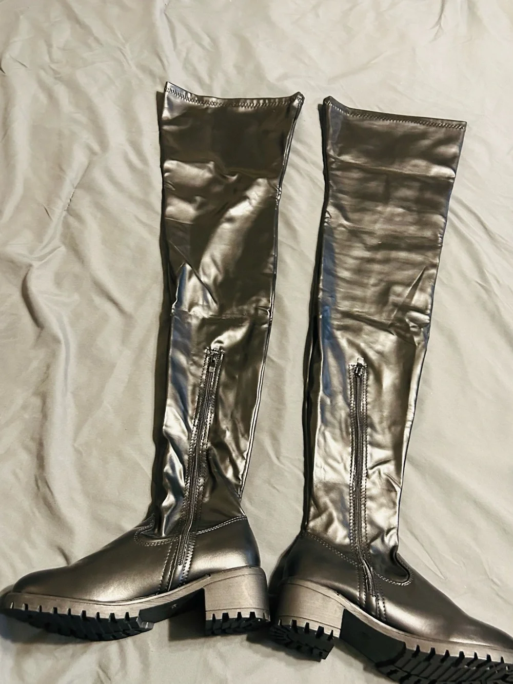 Tall Women's Over-the-Knee Zip Lug-Sole Boots in Black